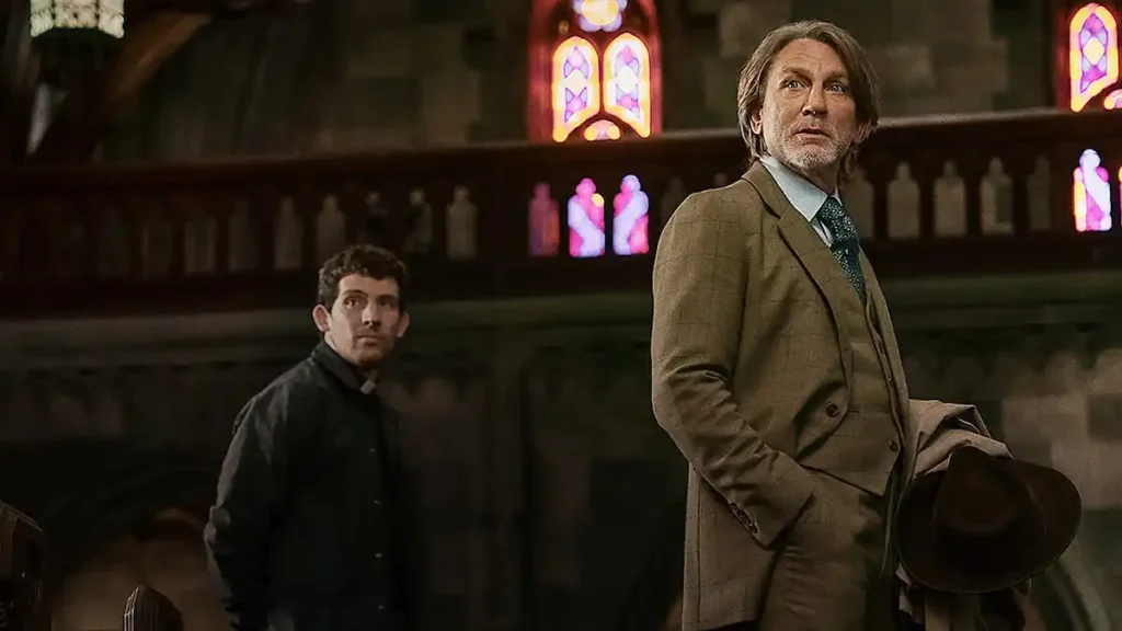 Josh O'Connor and Daniel Craig in Wake Up Dead Man: A Knives Out Mystery